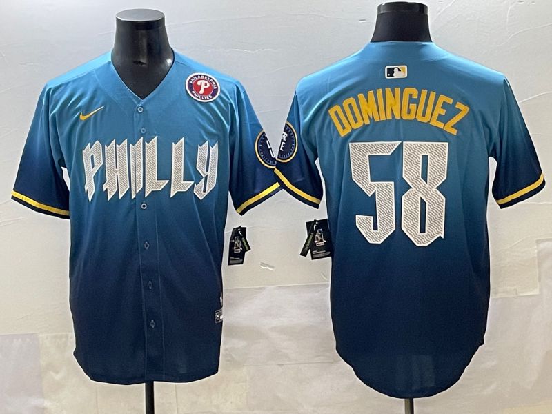 Men 2025 Philadelphia Phillies #58 Dominguez Blue City Edition Nike MLB Jersey style 6